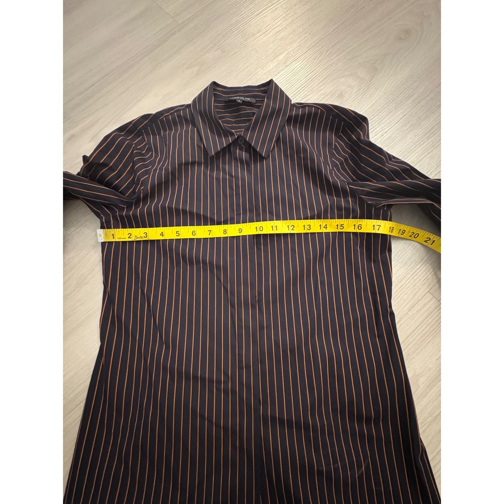 Lafayette 148 New York Women Shirt Navy Orange Striped Bell Cuff Button Down 4 - Picture 5 of 12